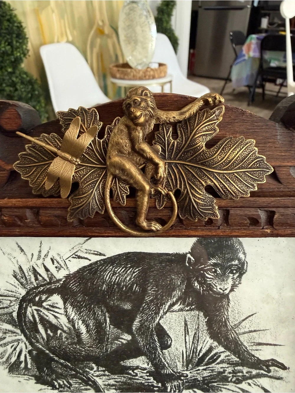 Jo Marz First Edition 67/500 Hand Carved Wood Monkey Picture Frame Brass Accents